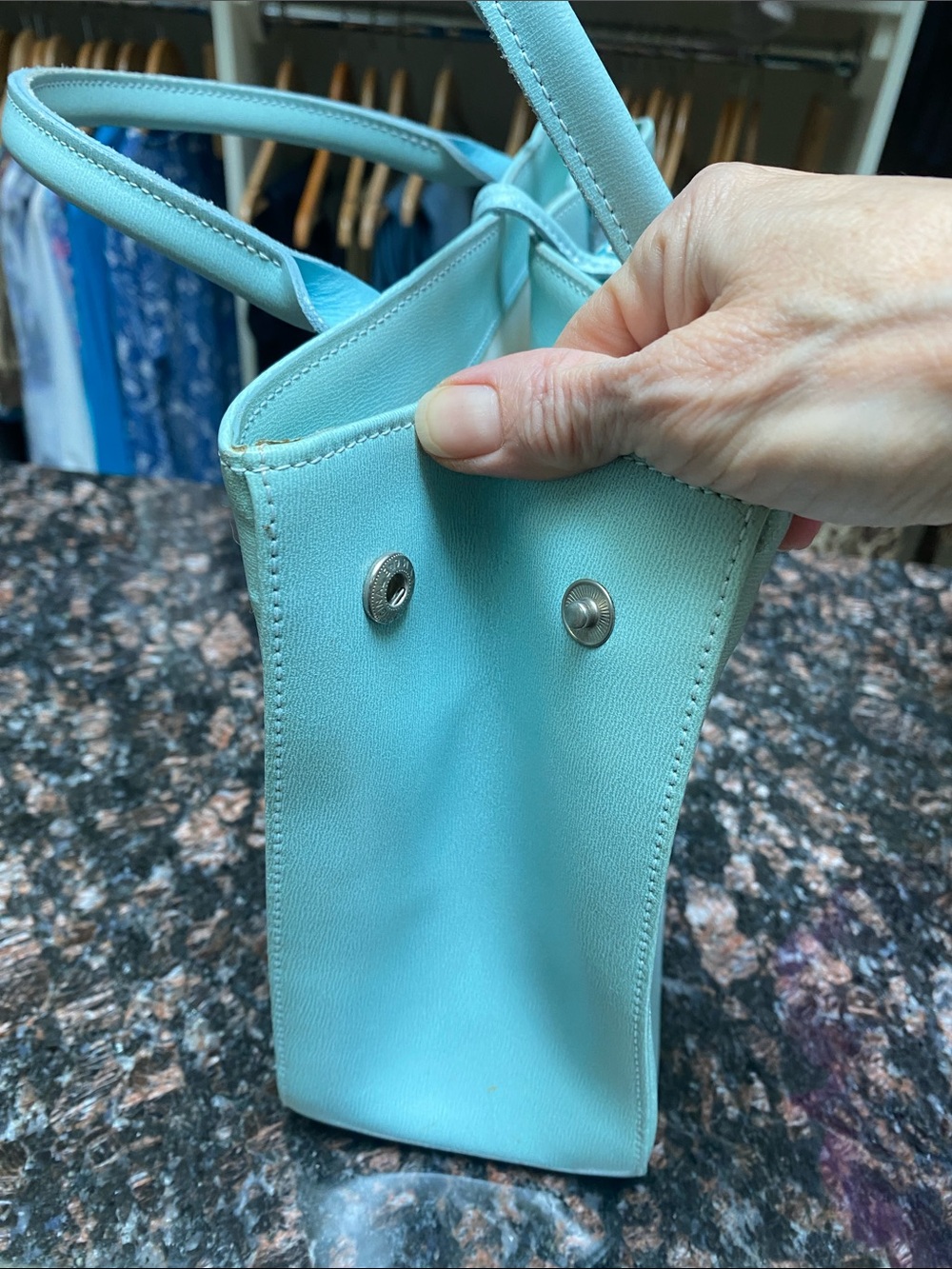 Longchamp Turquoise Leather Top-Handle Tote. GUC. - Picture 11 of 16